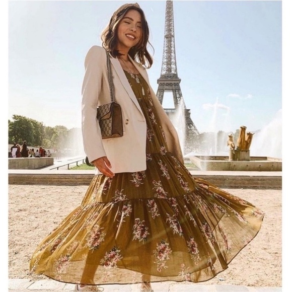 Madewell Cami Tier Midi Dress Metallic Classic Corsage Women’s Size 4 - Picture 8 of 16